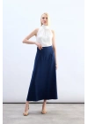 Yüksek Bel Saten Etek - Lacivert
