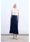 Yüksek Bel Saten Etek - Lacivert