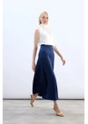 Yüksek Bel Saten Etek - Lacivert