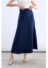 Yüksek Bel Saten Etek - Lacivert