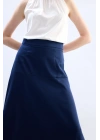 Yüksek Bel Saten Etek - Lacivert