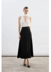 Yüksek Bel Saten Etek - Siyah