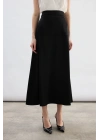 Yüksek Bel Saten Etek - Siyah