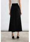 Yüksek Bel Saten Etek - Siyah