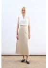 Yüksek Bel Saten Etek - Taş