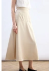 Yüksek Bel Saten Etek - Taş