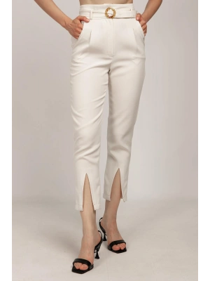 PAÇASI YIRTMAÇLI PANTOLON EKRU