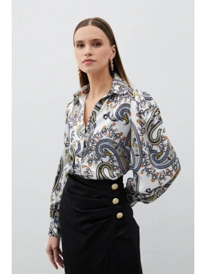 Kadın 1447-2036 Çiçek Desen Jakarlı Gömlek Siyah