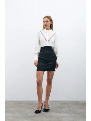 Şerit Aksesuarlı Bluz - Ekru