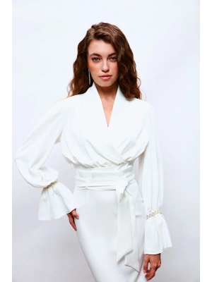 Kol Aksesuar Detaylı Bluz - Ekru