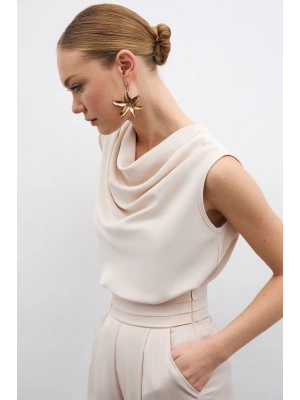 Degaje Yaka Kolsuz Bluz - Bej