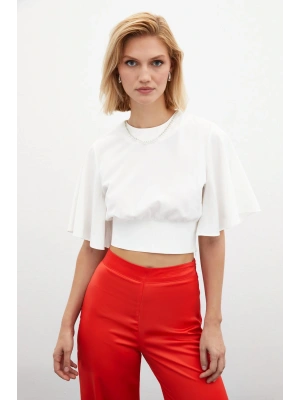 Kolyeli Kısa Kol Bluz - Ekru