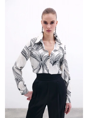 Desenli Saten Gömlek - Siyah