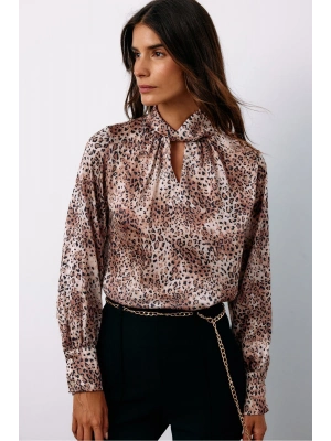Detaylı Yaka Leopar Desenli Bluz - Bej