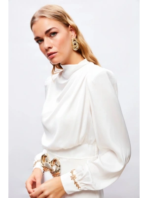 Kol Aksesuar Detaylı Bluz - Ekru
