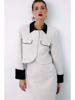 Kontrast Kısa Tüvit Ceket - Taş