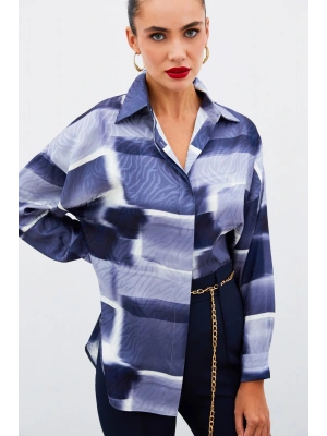 Desenli Uzun Gömlek - LACİVERT