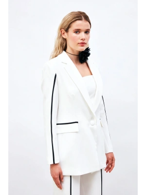 Kontrast Salaş Ceket - Ekru