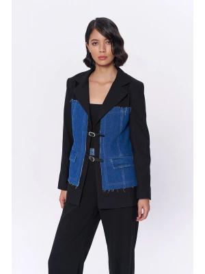Kemer Aksesuarlı Denim Match Blazer Ceket Siyah