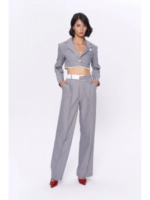 Match Pensli Geniş Paça Pantolon Gri