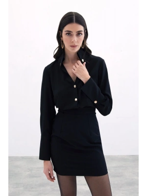 Çıt Çıt Detaylı Gömlek - Siyah