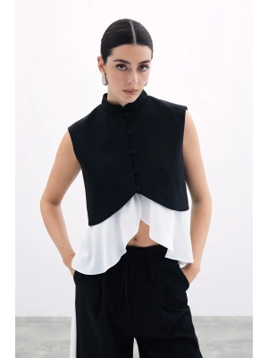 Kontrast Kısa Ceket - Siyah