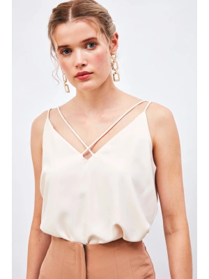Çapraz İp Askılı Bluz - Bej