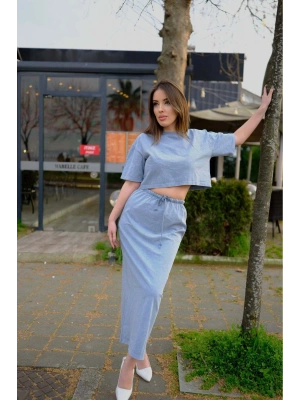 YIRTMAÇ DETAYLI CROP ETEK TAKIM