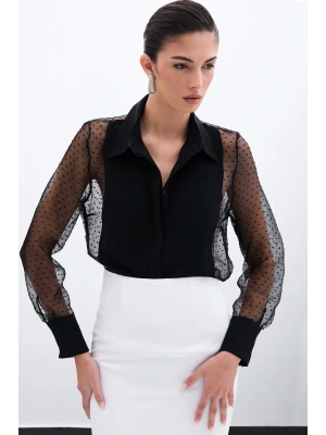 Organze Detaylı Gömlek - Siyah