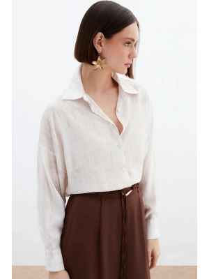 Desenli İnce Salaş Gömlek - Taş