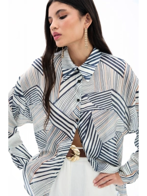 Çizgi Desenli Salaş Gömlek - Siyah