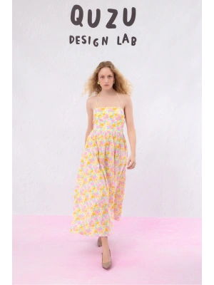 Sırt Dekolteli Çiçekli Uzun Elbise Pembe