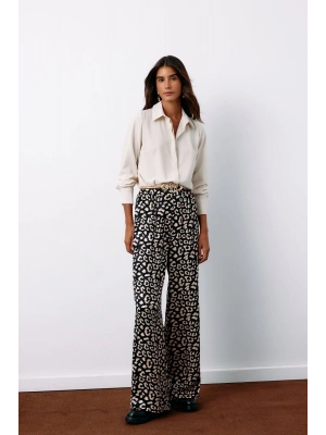 Yüksek Bel Leopar Pantolon - SİYAH