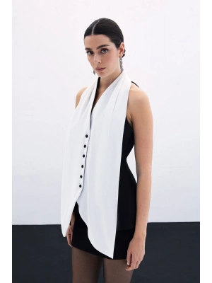 Şal Detaylı Yelek - Siyah