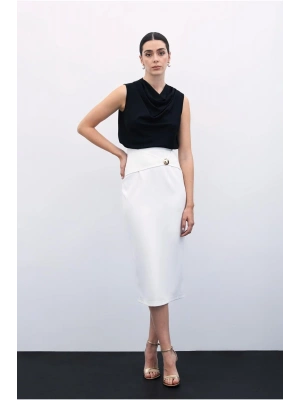 Toka Detaylı Kalem Etek - Ekru