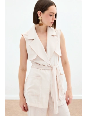 Kuşaklı Uzun Yelek - Taş