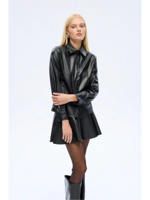 Bele Oturan Deri Gömlek Siyah