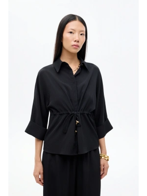 Beli Bağcıklı Manşet Kol Gömlek Siyah