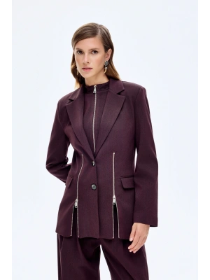 Fermuar Aksesuarlı Blazer Ceket Kahverengi