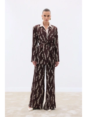 Desenli Bol Paça Pantolon - Kahve