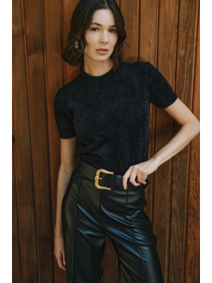 Sakallı Kısa Kol Triko - Siyah