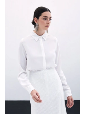 Payet Detaylı Klasik Gömlek - Ekru