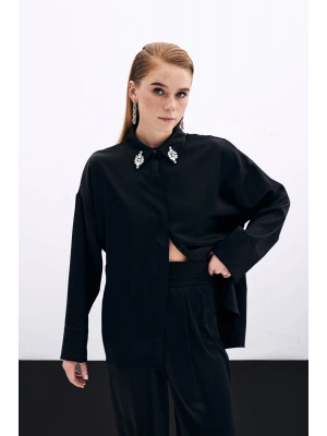 Aksesuar Detaylı Gömlek - Siyah