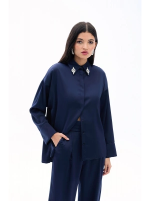 Aksesuar Detaylı Gömlek - Lacivert