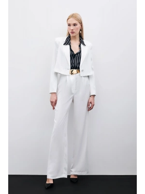 Pileli Krep Pantolon - Ekru