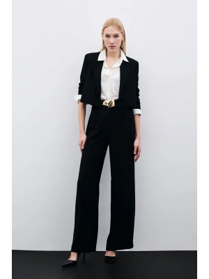 Pileli Krep Pantolon - Siyah