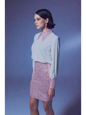 Payet Detaylı Gömlek - Ekru-Pudra