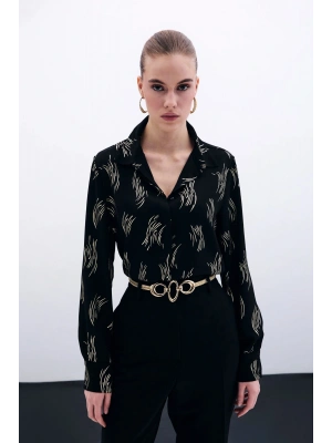 Baskılı Klasik Gömlek - Gold