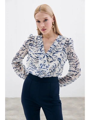 Puantiye Dokulu Bodysuit - Mavi