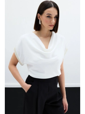 Kollar Taş Detaylı Salaş Bluz - Ekru